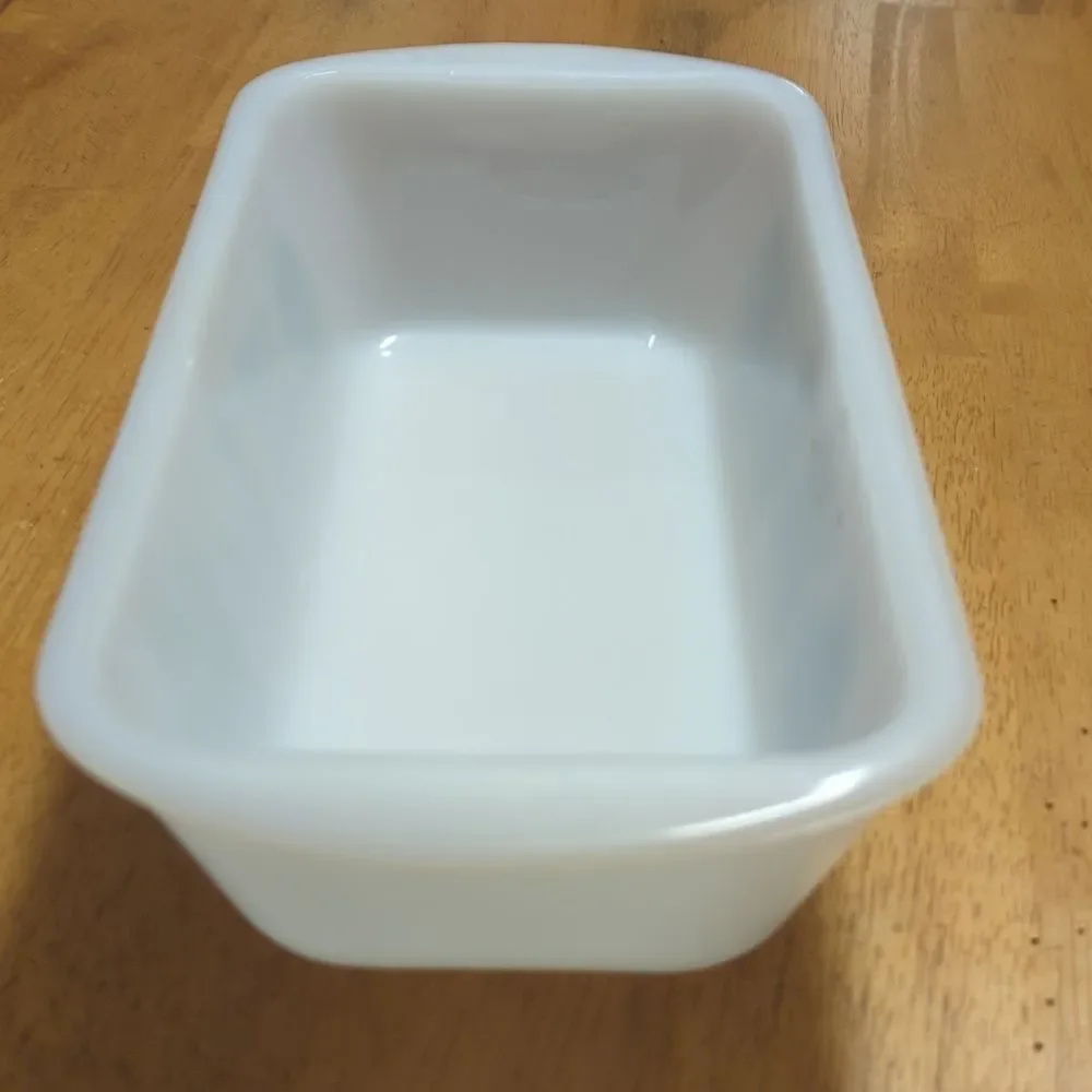 Glasbake Vintage 1960s J522 1.5 Quart Milk Glass Loaf Pan Green Herb Pattern